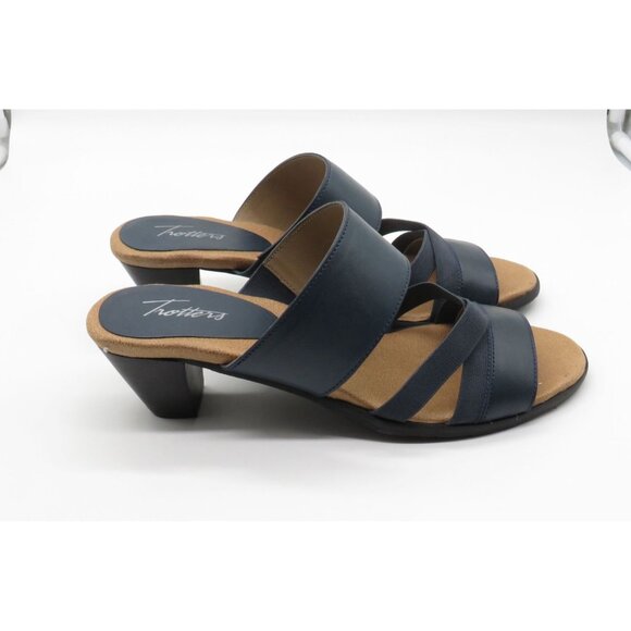 Trotters Womens Navy Blue Heeled Sandals 10 Leather Upper NEW - Picture 4 of 7